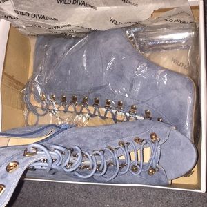 Denim Blue Open Toe Booties with Acrylic Heel!